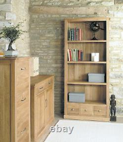 Mobel Solid Oak 3 Drawer Large Bookcase Wide Wooden Bookcase with Four shelves