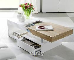 ModaNuvo White Concrete Grey Gloss Oak Extending Storage Coffee Table Drawers