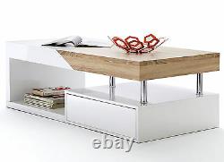ModaNuvo White Concrete Grey Gloss Oak Extending Storage Coffee Table Drawers