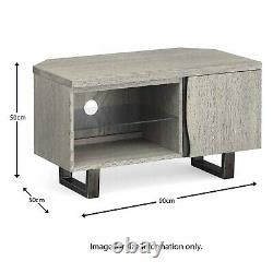 Modern Grey Oak Corner TV Unit Solid Wood Television Stand Industrial Metal Legs