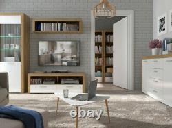 Modern Sideboard White Gloss Oak Finish Cabinet 4 Door Square Cupboard Balder