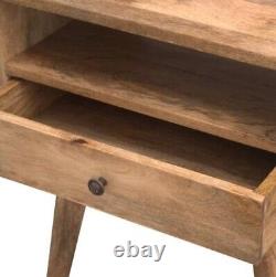 Modern Solid Mango Wood Bedside Table Drawer, Shelf Oak Finish, Nordic Legs