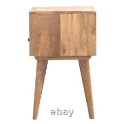 Modern Solid Mango Wood Bedside Table Drawer, Shelf Oak Finish, Nordic Legs