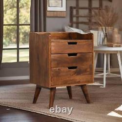 Modern Solid Wood Bedside Cabinet with 3 Drawers Available in Oak or Chestnut