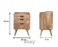 Modern Solid Wood Bedside Cabinet with 3 Drawers Available in Oak or Chestnut