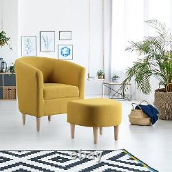 Modern Upholstered Accent Sofa Chair Armchair Leisure Single Sofa with Footstool