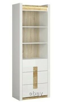 Modern White Gloss Oak Effect Bookcase Display Cabinet Storage Unit LEDs Alameda