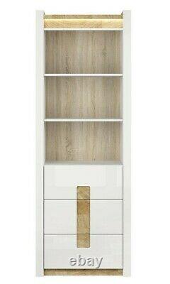 Modern White Gloss Oak Effect Bookcase Display Cabinet Storage Unit LEDs Alameda