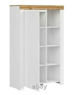 Modern White Gloss Oak Effect Compact 1 Door Unit Shelving Bookcase 156cm Holten