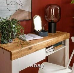 Modern White Gloss Oak Finish Narrow Desk Console Table Drawer Soft Close Holten