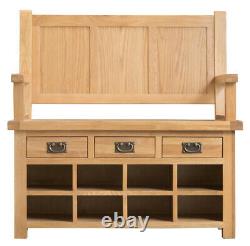Montreal Oak Large Monks Bench / Rustic Solid Wood Hall Storage Unit with Holes