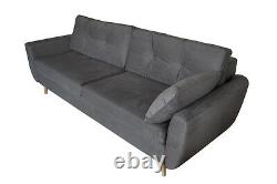 NEW 3 Three Seater Sofa Bed with Storage Grey fabric, Massive Bed. Oak Legs