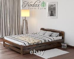 NODAX New Wooden Solid Pine Double Bedframe 4ft6in Under Bed Drawers Set