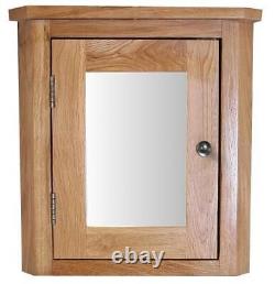 Natural Oak Bathroom Cupboard Corner Mirror Cabinet 450mm High