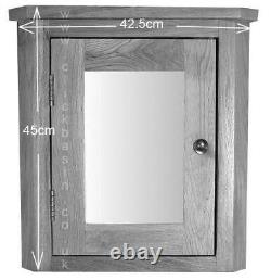 Natural Oak Bathroom Cupboard Corner Mirror Cabinet 450mm High