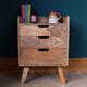 Nordic Bedside Table Modern Scandi Storage Unit Wooden 3 Drawers Cut Out Handles