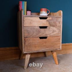 Nordic Bedside Table Modern Scandi Storage Unit Wooden 3 Drawers Cut Out Handles
