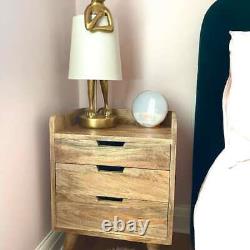 Nordic Bedside Table Modern Scandi Storage Unit Wooden 3 Drawers Cut Out Handles