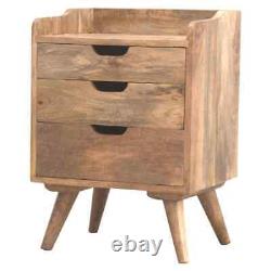 Nordic Bedside Table Modern Scandi Storage Unit Wooden 3 Drawers Cut Out Handles