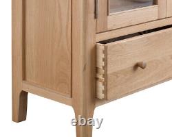 Normandy Oak Large Display Cabinet / Glazed Doors / Solid Wood Shelving Unit