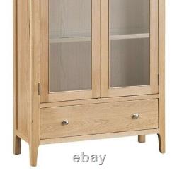 Normandy Oak Large Display Cabinet / Glazed Doors / Solid Wood Shelving Unit