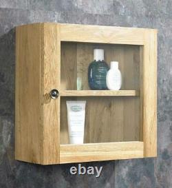 Oak Bathroom Cabinet Wall Mounted Corner and Square Storage Mirror Glass