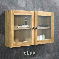 Oak Bathroom Cabinet Wall Mounted Corner and Square Storage Mirror Glass