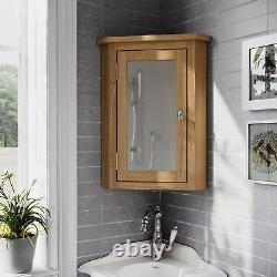 Oak Corner Bathroom Cabinet Wooden Wall Mounted Storage Mirror Cupboard/Unit