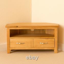 Oak Corner TV Stand Unit with Drawer Shelf Newlyn Solid Wood Furniture Cabinet