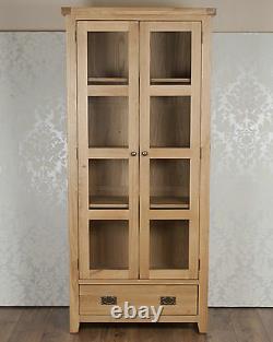 Oak Display Cabinet Solid 2 Doors 1 Drawer in Chunky Harrogate Natural