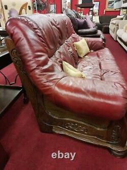 Oak Framed Red Leather Sofa (2202) Offer Price