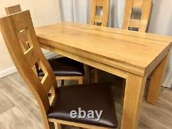 Oak Furniture Land 100% Solid Oak Dining Table and 4 Solid Oak Dining Chairs