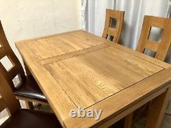 Oak Furniture Land 100% Solid Oak Extendable Dining Table & 4 Solid Oak Chairs
