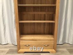 Oak Furniture Land 100% Solid Oak Tall Bookcase Unit Shelves Drawer Bevel Range