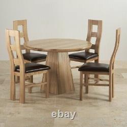 Oak Furniture Land Natural Solid Oak Round Dining Table and 4 Chairs Provence