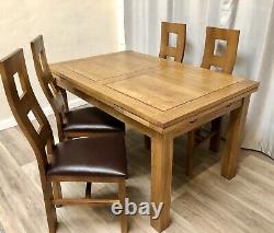 Oak Furniture Land Solid Oak Extendable Dining Table & 4 Solid Oak Chairs Rustic