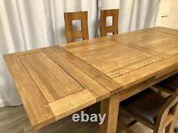 Oak Furniture Land Solid Oak Extendable Dining Table & 4 Solid Oak Chairs Rustic