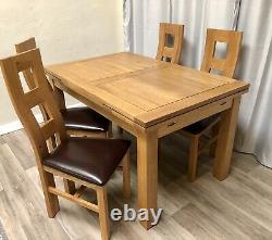 Oak Furniture Land Solid Oak Extendable Dining Table & 4 Solid Oak Dining Chairs