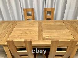 Oak Furniture Land Solid Oak Extendable Dining Table & 4 Solid Oak Dining Chairs