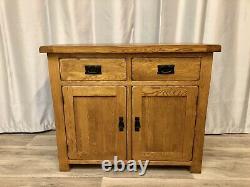 Oak Furniture Land Solid Oak Rustic Sideboard Cabinet Unit 2 Drawers 2 Cupboards