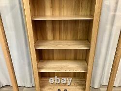Oak Furniture Land Solid Oak Tall Bookcase Display Cabinet Unit Shelves & Drawer