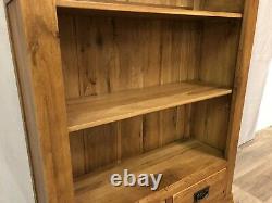 Oak Furniture Land Solid Oak Tall Bookcase Unit Shelves Drawer French Farmhouse