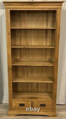 Oak Furniture Land Solid Oak Tall Original Rustic Bookcase 5 shelves & 2 Drawers