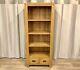 Oak Furniture Land Solid Oak Tall Rustic Bookcase Quercus 4 Shelves & 2 Drawers