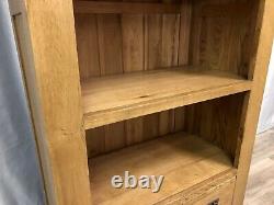 Oak Furniture Land Solid Oak Tall Rustic Bookcase Quercus 4 shelves & 2 Drawers