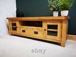 Oak Large TV Stand / Wide Television Unit / Solid Wood Media Cabinet DVD Storage