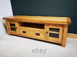 Oak Large TV Stand / Wide Television Unit / Solid Wood Media Cabinet DVD Storage