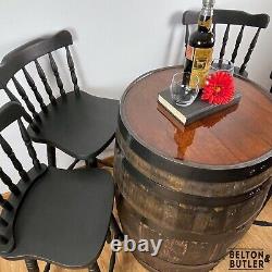 Oak Whisky Barrel Table and Four Stool Bar Set