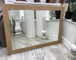 Oak Wood Natural Frame Wall Mirror Rectangular Bevelled Glass Solid 131x52cm