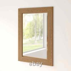 Oak Wood Natural Grain Design Frame Wall Mirror Rectangle Bevelled Glass 92x66cm